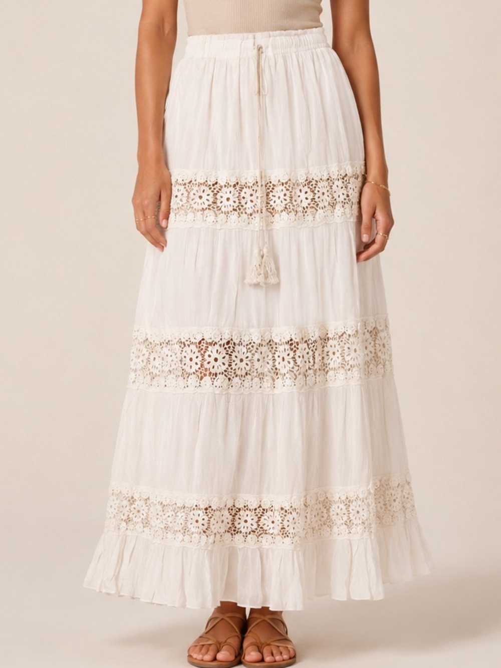Floral Lace Trim Maxi Skirt